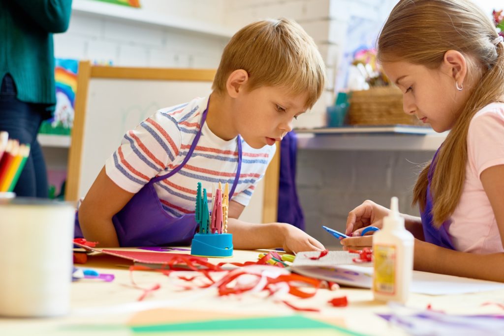 Children Doing Handmade Crafts in School